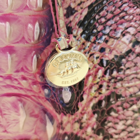 Brahmin Ombré Melbourne Small Elaine Satchel Pink Cobra Snake Embossed Leather - Picture 12 of 12
